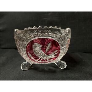Hofbauer Byrdes Collection Ruby Red Lead Crystal 4" Footed Dish 1970s W. Germany